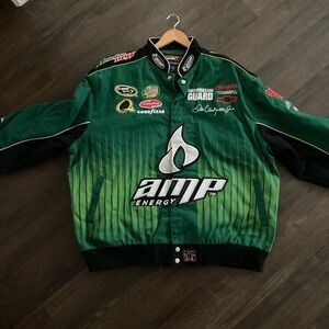 Green and black NASCAR racing jacket #NASCAR